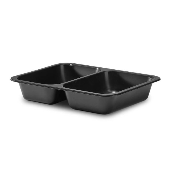 227x178x40mm 1090ml Black Rectangular Trays - 2 Cavity