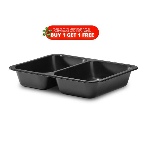 227x178x40mm 1090ml  Black Rectangular Trays - 2 Cavity