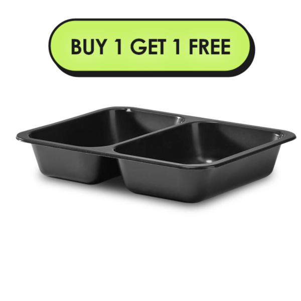 227x178x40mm 1090ml Black Rectangular Trays - 2 Cavity