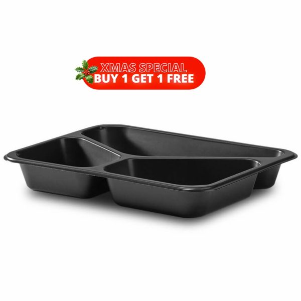 227x178x40mm 955ml  Black Rectangular Trays - 3 Cavity