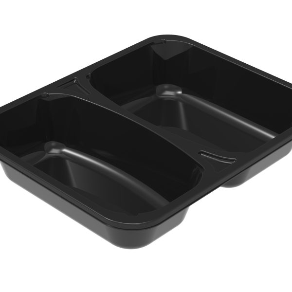 227x178x43mm 1065ml Black CPET Trays with 2 Cavities - dual ovenable