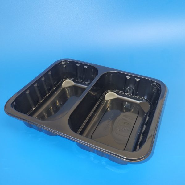 227x178x50mm 2 cavity 1300ml Gloss Black Rectangular Menu Tray