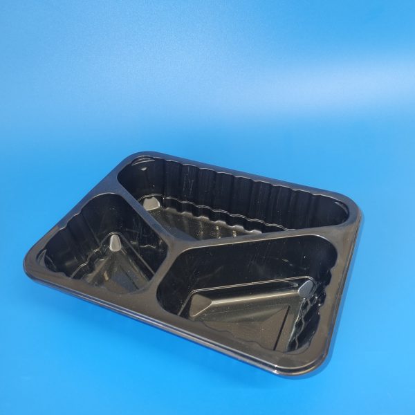 227x178x50mm 3 cavity 1187ml Gloss Black Rectangular Menu Tray