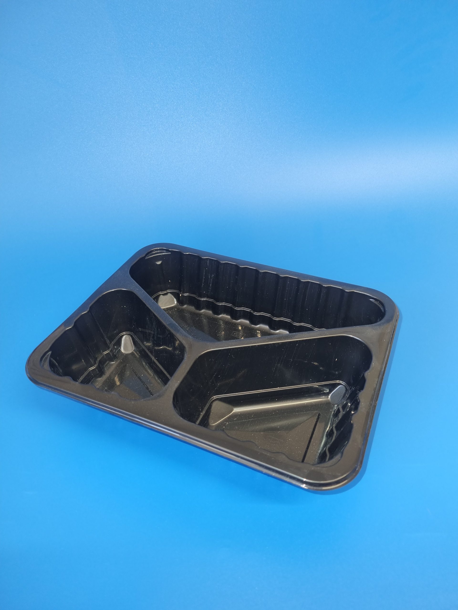 227x178x50mm 3 cavity 1187ml Gloss Black Rectangular Menu Tray