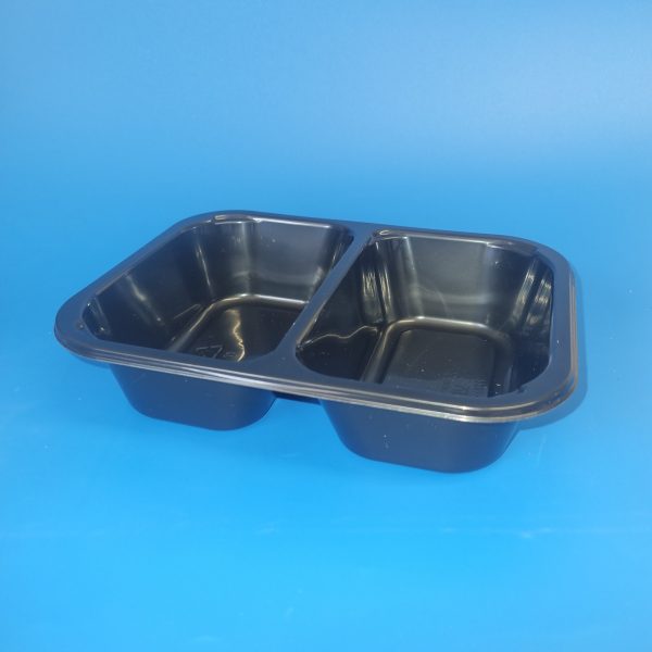 200x155x45mm 820ml 2 cavity Black PP Food Trays - Microwaveable