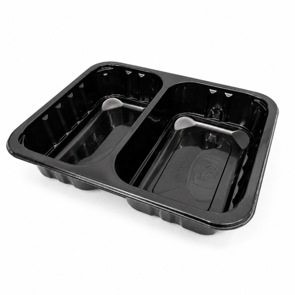 227x178x50mm 2 cavity 1300ml Gloss Black Rectangular Menu Tray