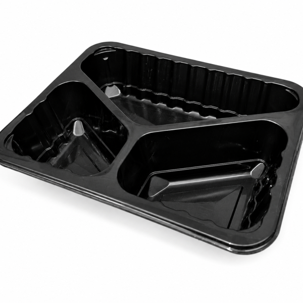 227x178x50mm 3 cavity 1187ml Gloss Black Rectangular Menu Tray