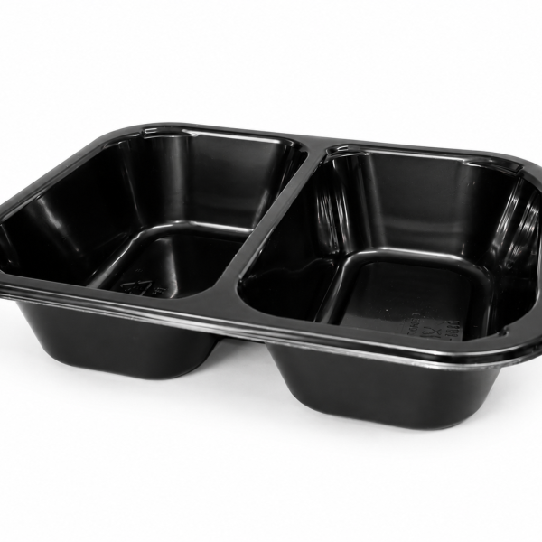 200x155x45mm 820ml 2 cavity Black PP Food Trays - Microwaveable
